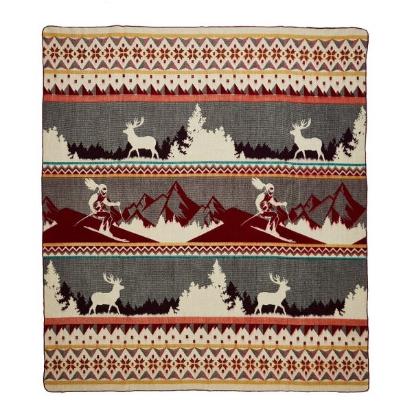 Queen Size Ultra Soft Red Ski Mountain Handmade Woven Blanket - Image 3