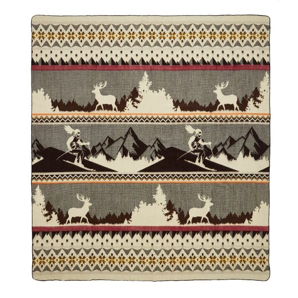 Queen Size Ultra Soft Brown Ski Mountain Handmade Woven Blanket - Image 3