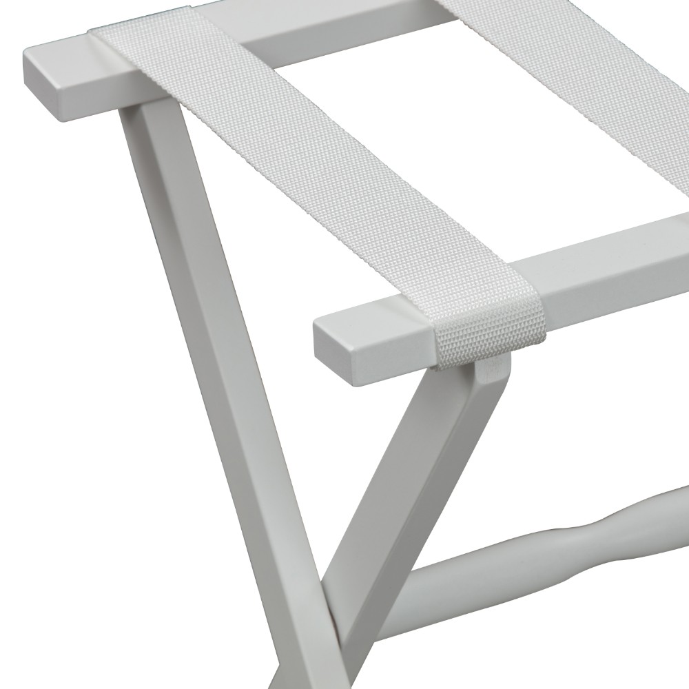 Hotel White Finish Wood Folding Luggage Rack with White Straps - Image 2