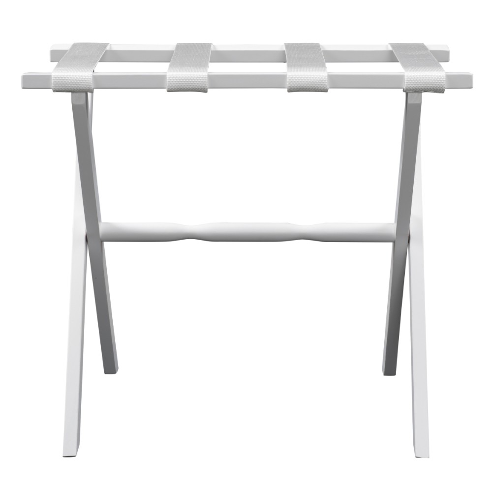 Hotel White Finish Wood Folding Luggage Rack with White Straps - Image 4