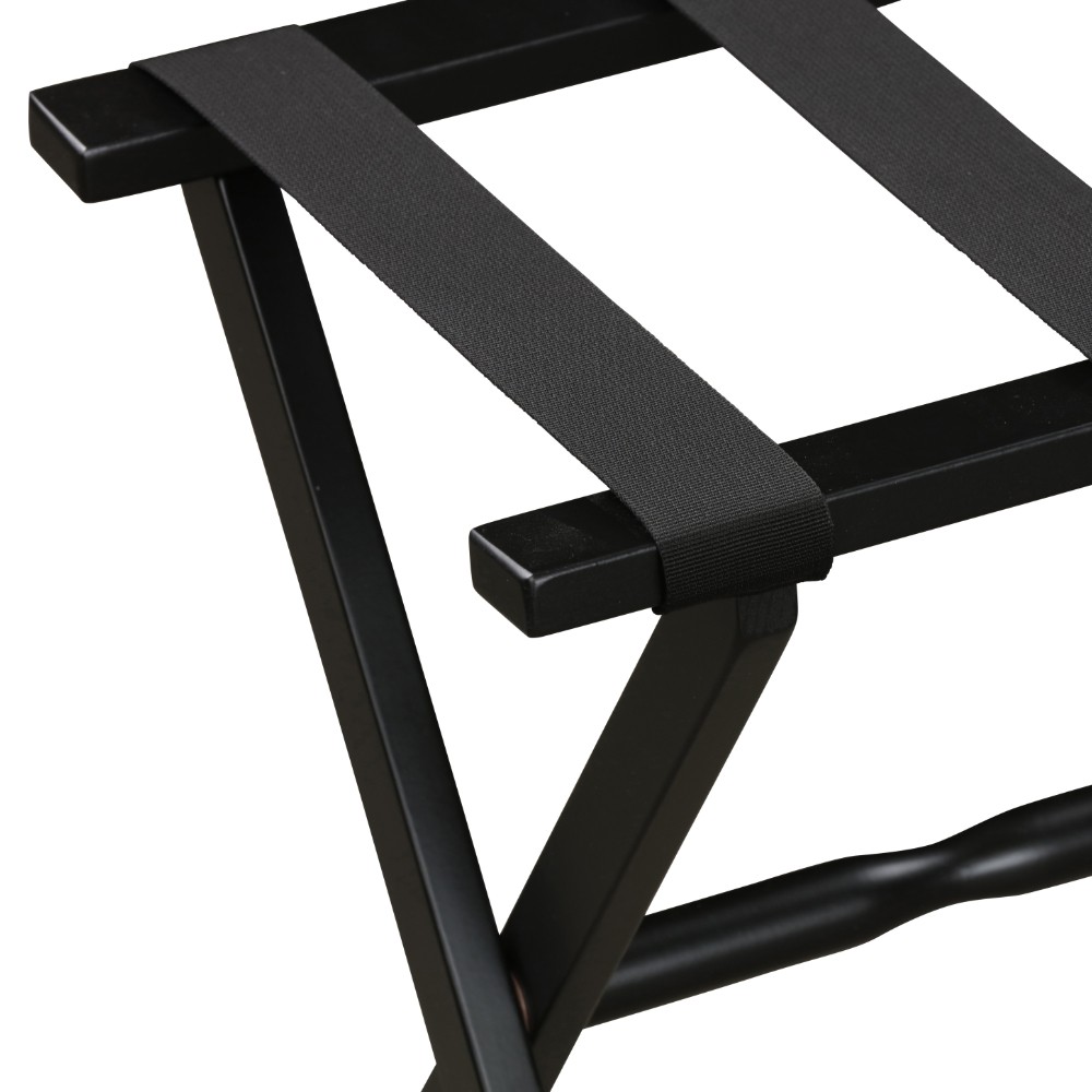 Hotel Black Finish Wood Folding Luggage Rack with Black Straps - Image 2