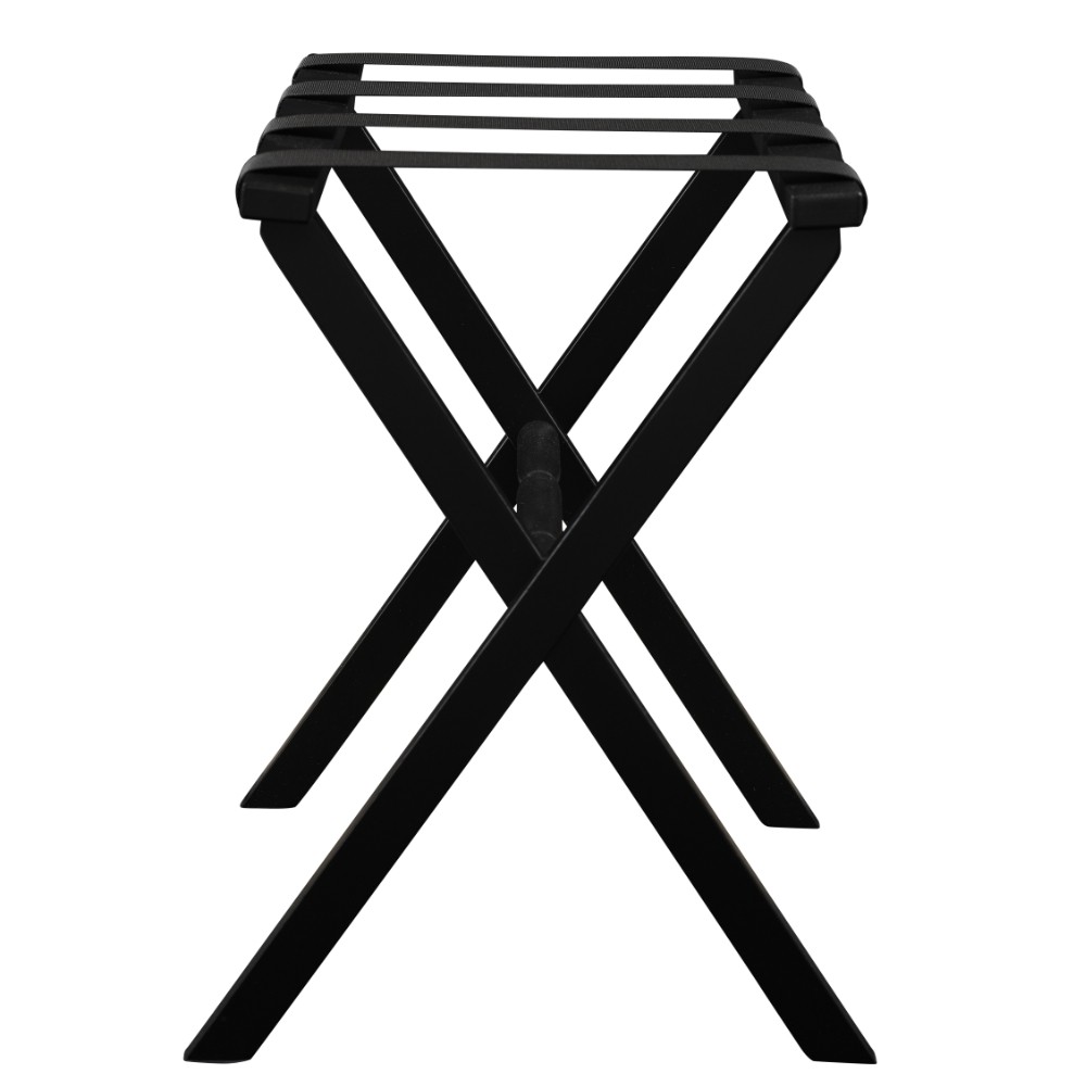 Hotel Black Finish Wood Folding Luggage Rack with Black Straps - Image 3