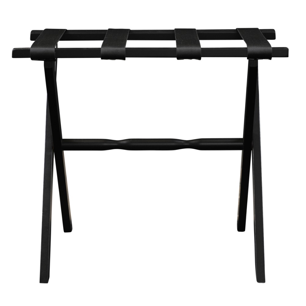 Hotel Black Finish Wood Folding Luggage Rack with Black Straps - Image 4