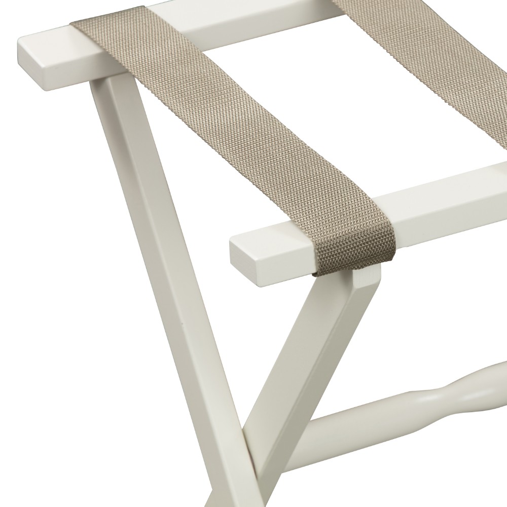 Hotel Ivory Finish Wood Folding Luggage Rack with Tan Straps - Image 2