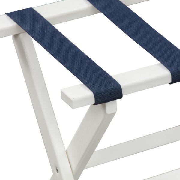 Earth Friendly White Folding Luggage Rack with Navy Straps - Image 2