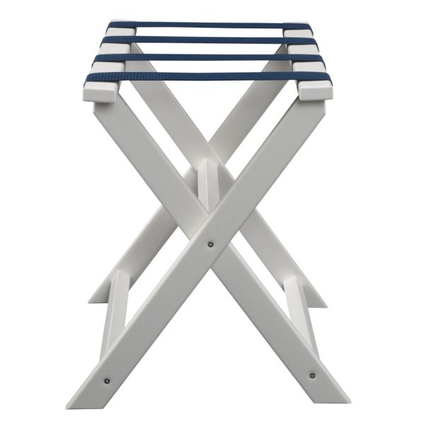 Earth Friendly White Folding Luggage Rack with Navy Straps - Image 3