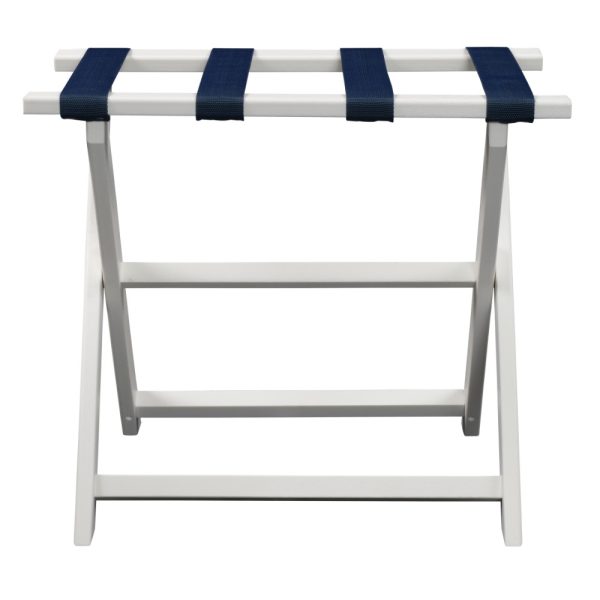 Earth Friendly White Folding Luggage Rack with Navy Straps - Image 4
