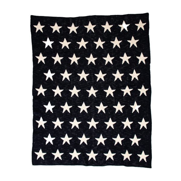 Navy Blue and White Stars Knitted Baby Blanket