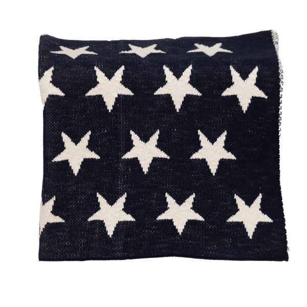 Navy Blue and White Stars Knitted Baby Blanket - Image 3