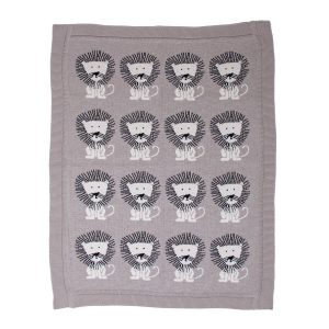 Grey Lots of Lions Woven Knitted Baby Blanket