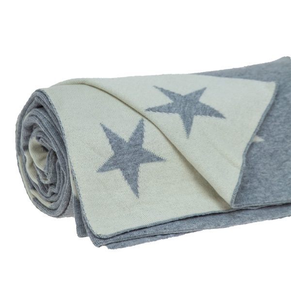 Gray and White Stars Knitted Throw Blanket - Image 4
