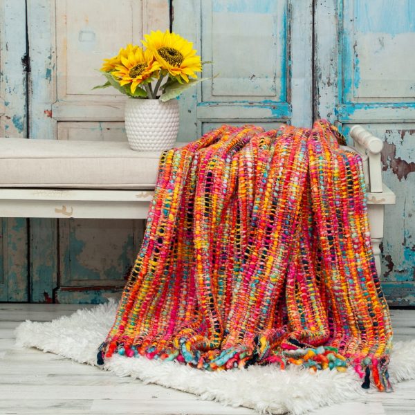 Boho Rainbow Basketweave Throw Blanket - Image 2