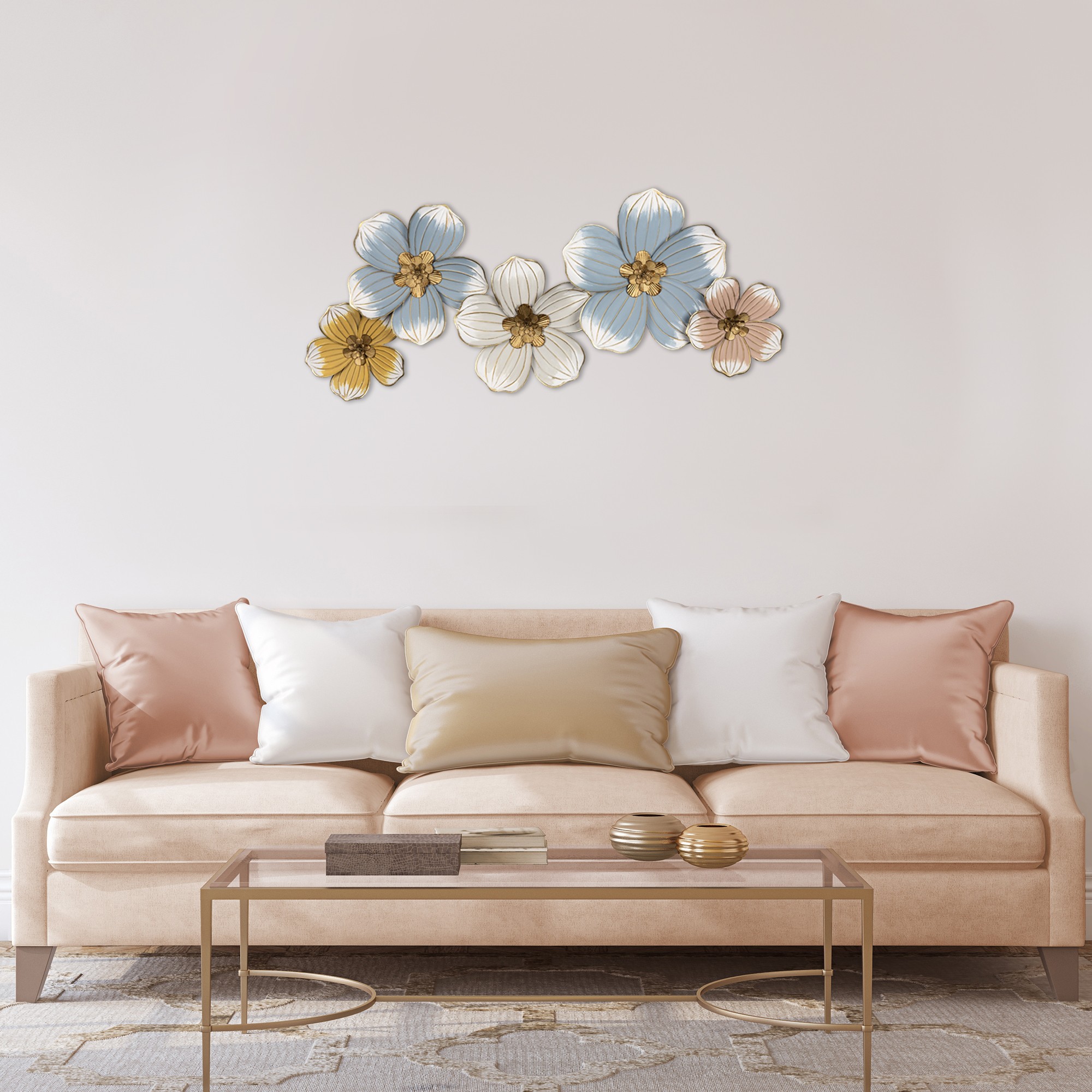 Pastel and Gold Floral Metal Wall Decor - Image 2
