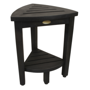 Mod Gray Teak 18" Curvilinear Corner Shower Bench with Shelf