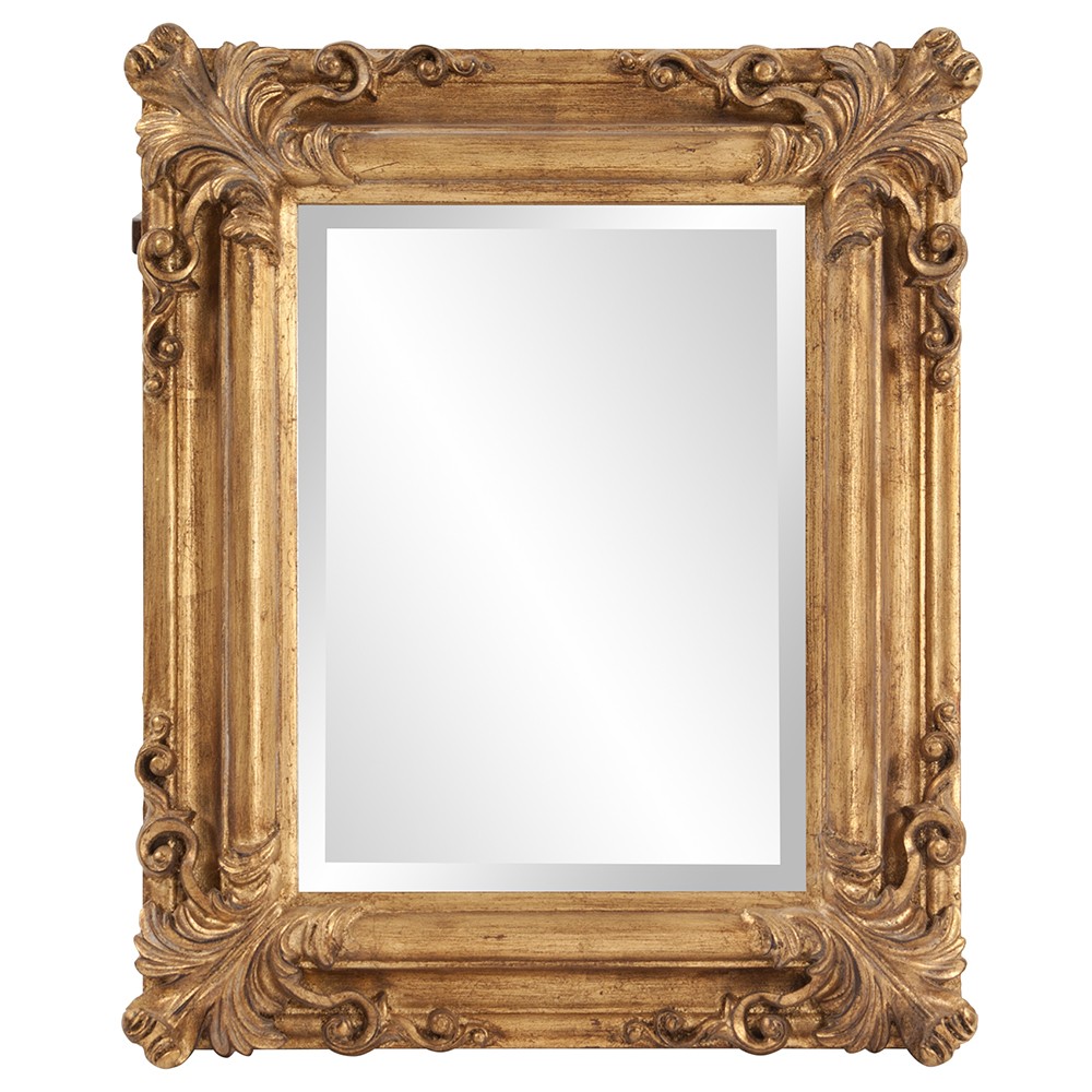 Rectangular Gold Leaf Mirror with Scrolling Flourish - Image 2