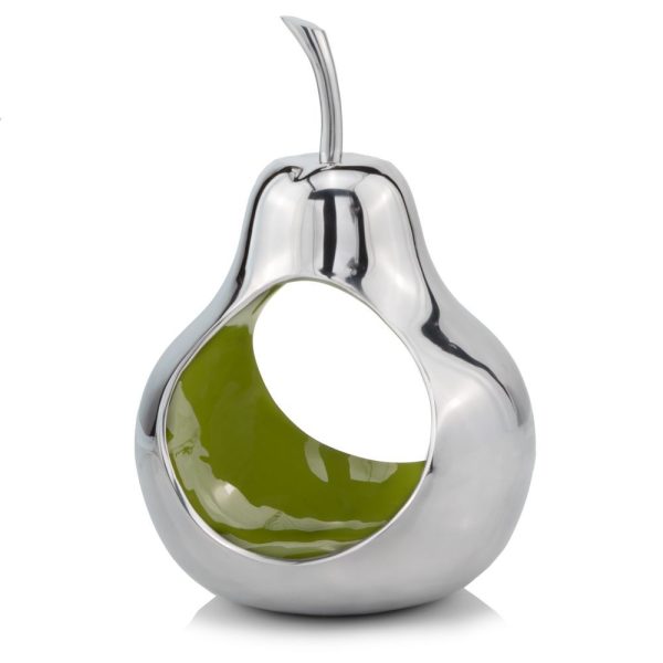 Pear shaped Aliminum  Cast Decorative Accent Bowl in Green  Intrior - Image 3