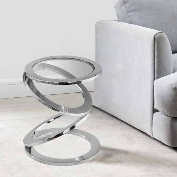 Silver Rings Metal Frame and Glass Top Accent Table - Image 3