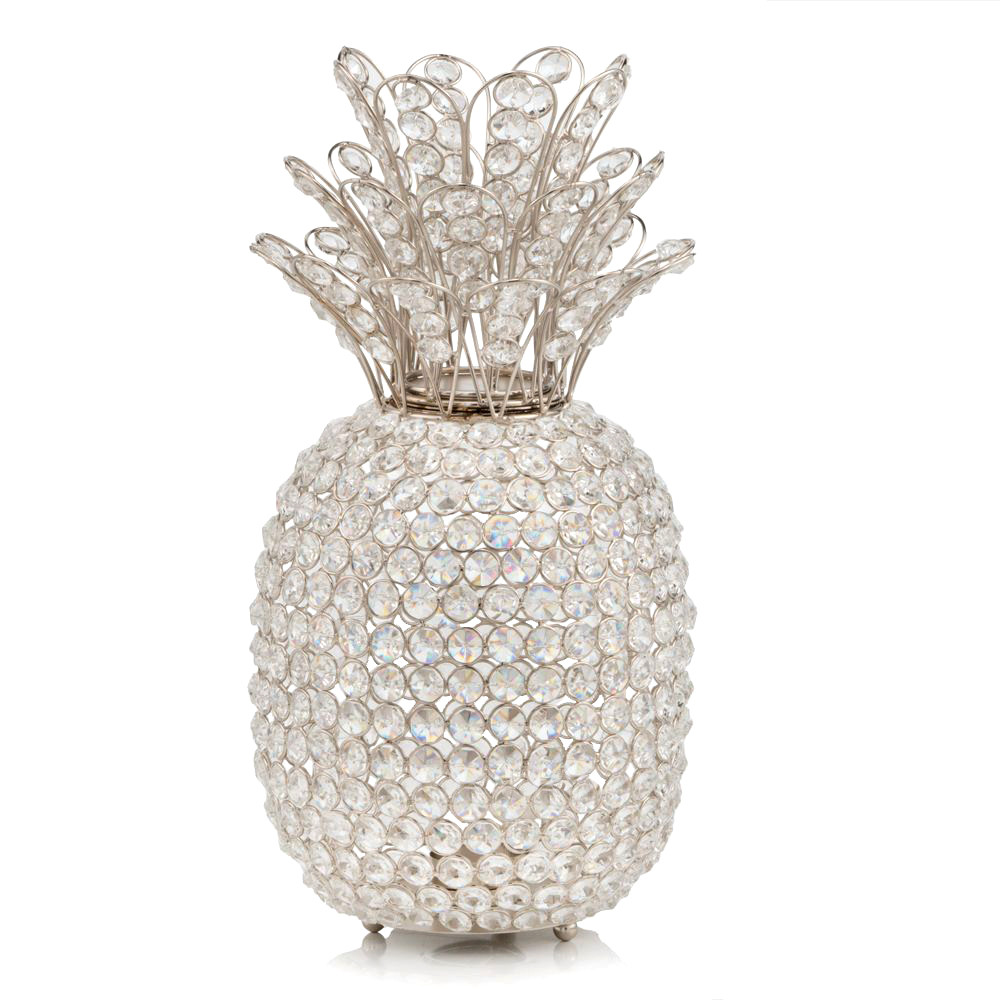 15" Silver Faux Crystal Pineapple Sculpture
