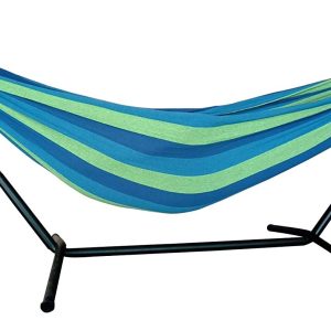Blue and Green Stripe Classic 2 Person Hammock with Stand