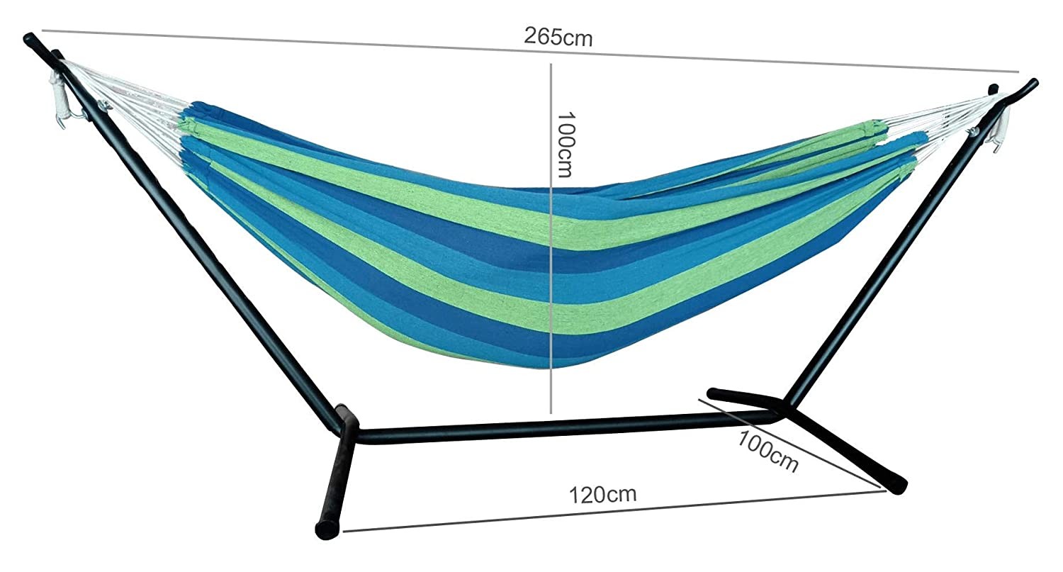 Blue and Green Stripe Classic 2 Person Hammock with Stand - Image 3