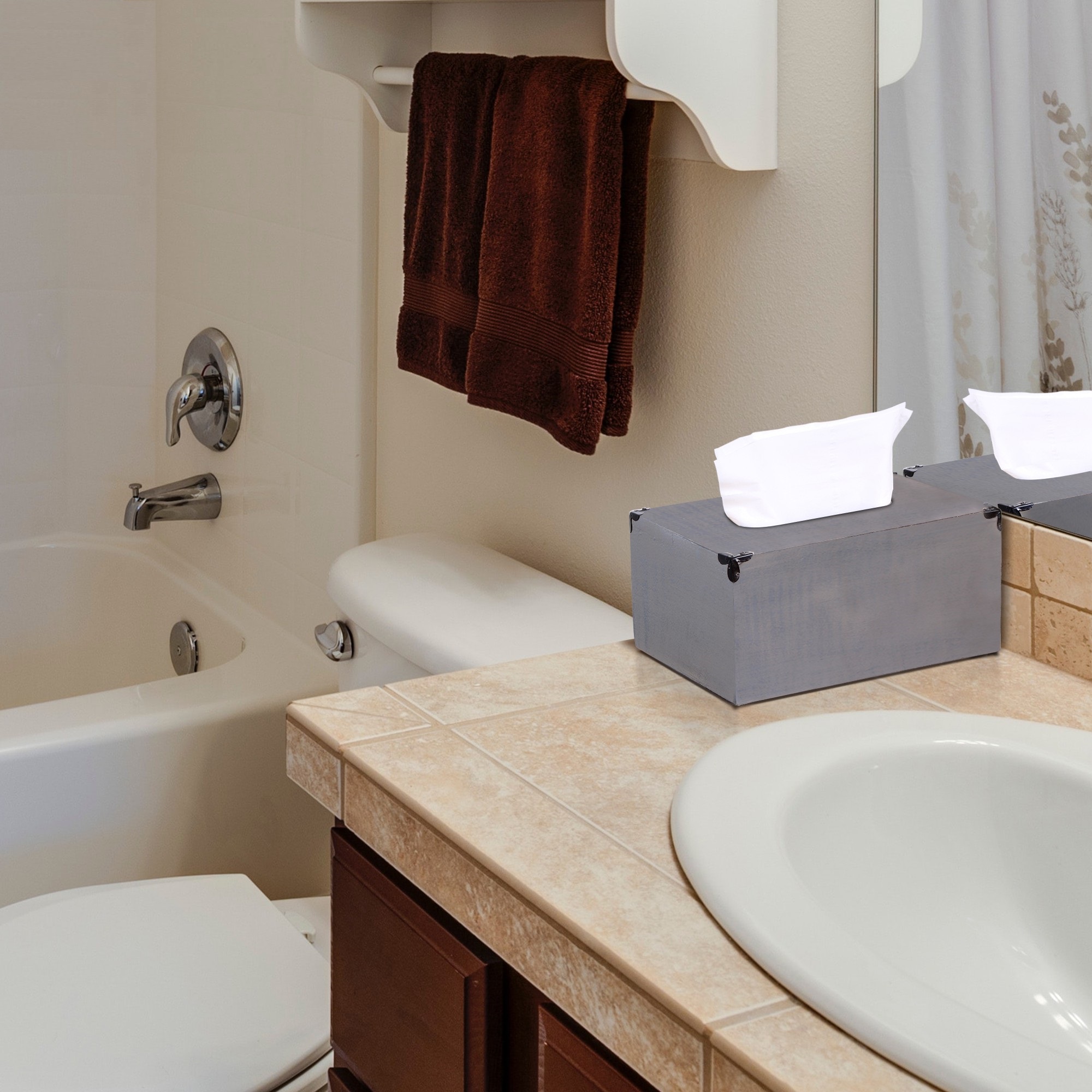 Rustic Gray Mango Wood Rectangular Tissue Holder - Image 3