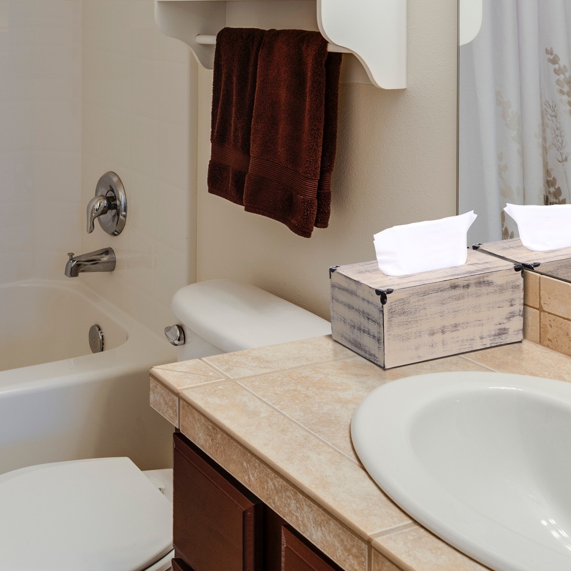 Rustic Yellow Washed Mango Wood Rectangular Tissue Holder - Image 3