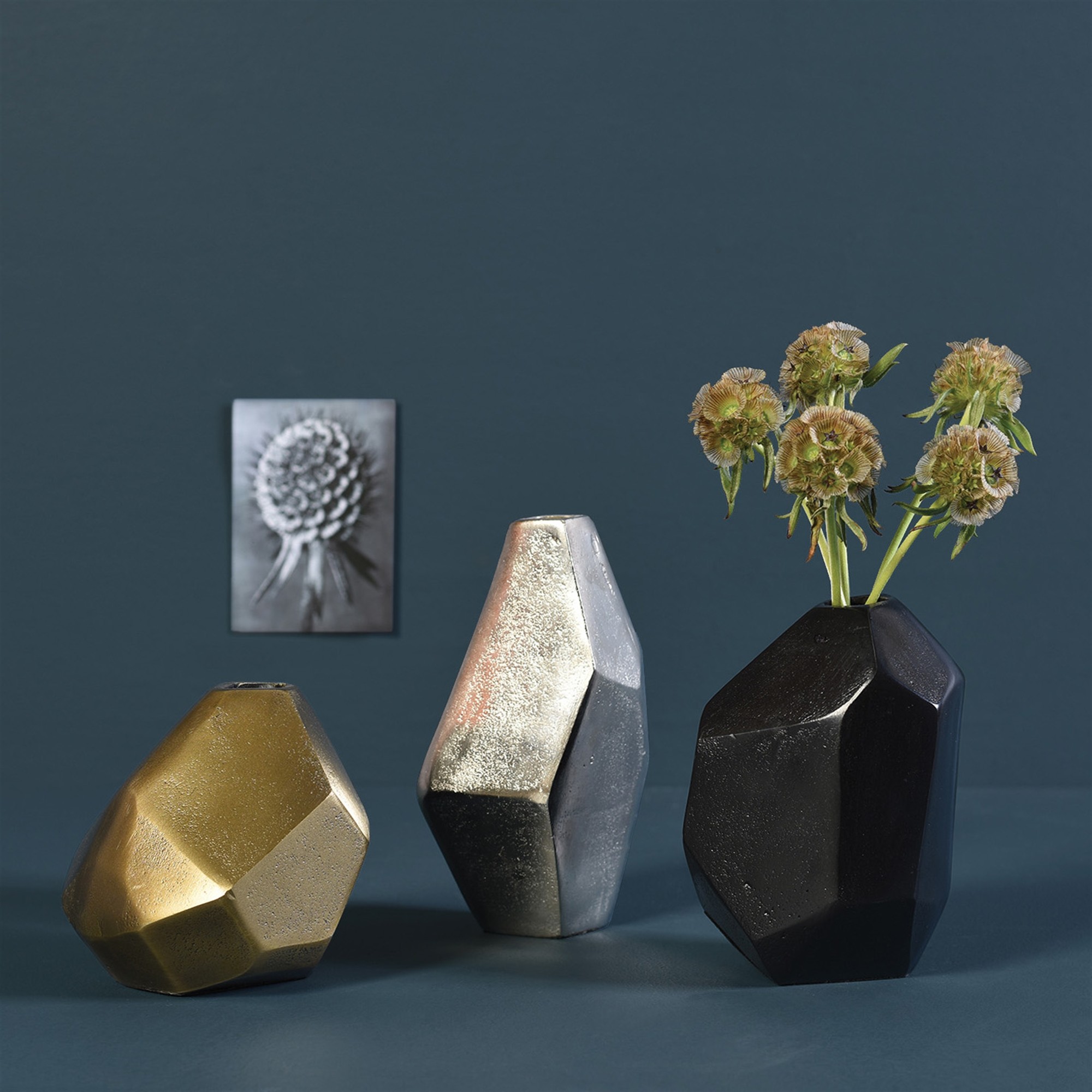 Modern Silver Finish Faceted Metal Vase - Image 2