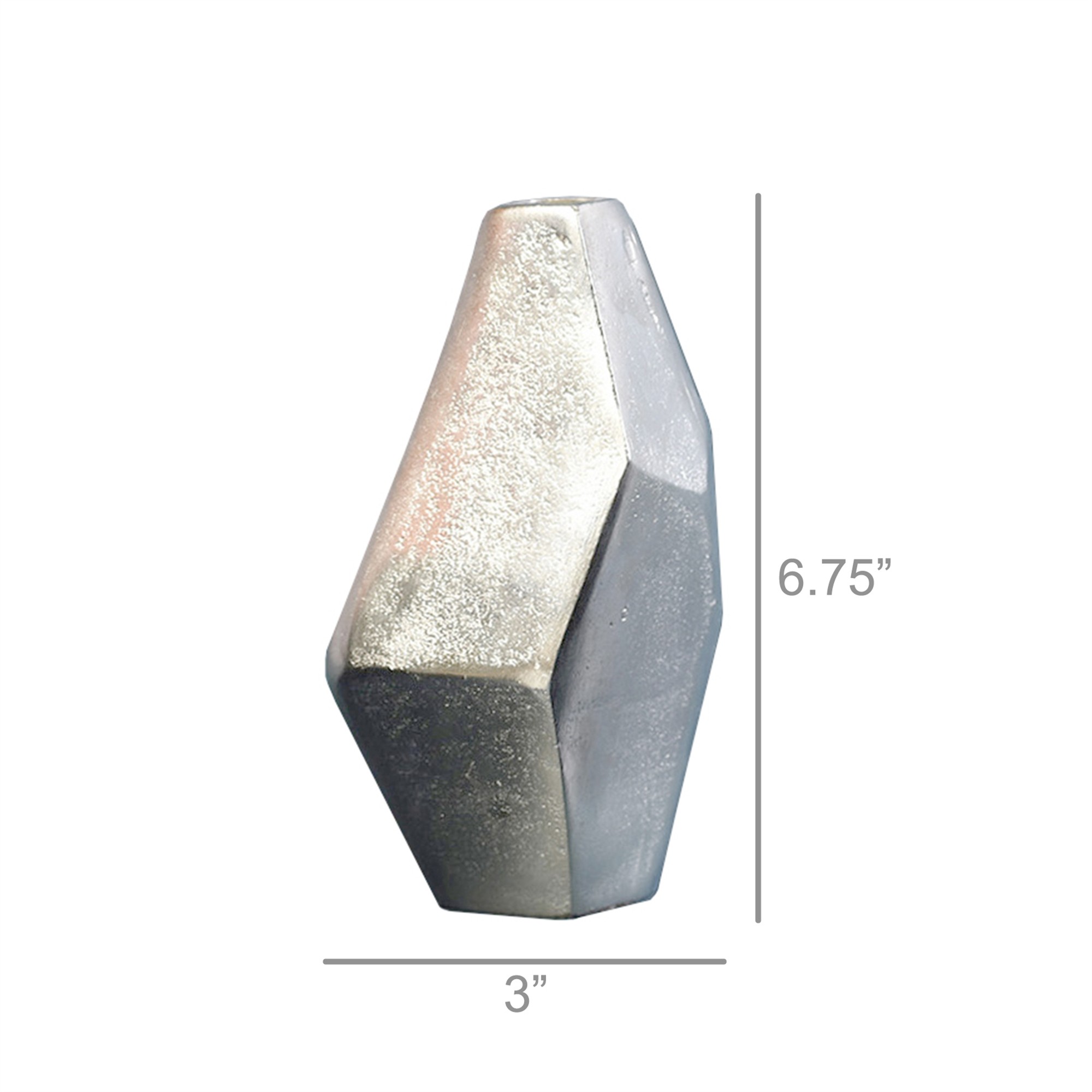 Modern Silver Finish Faceted Metal Vase - Image 3