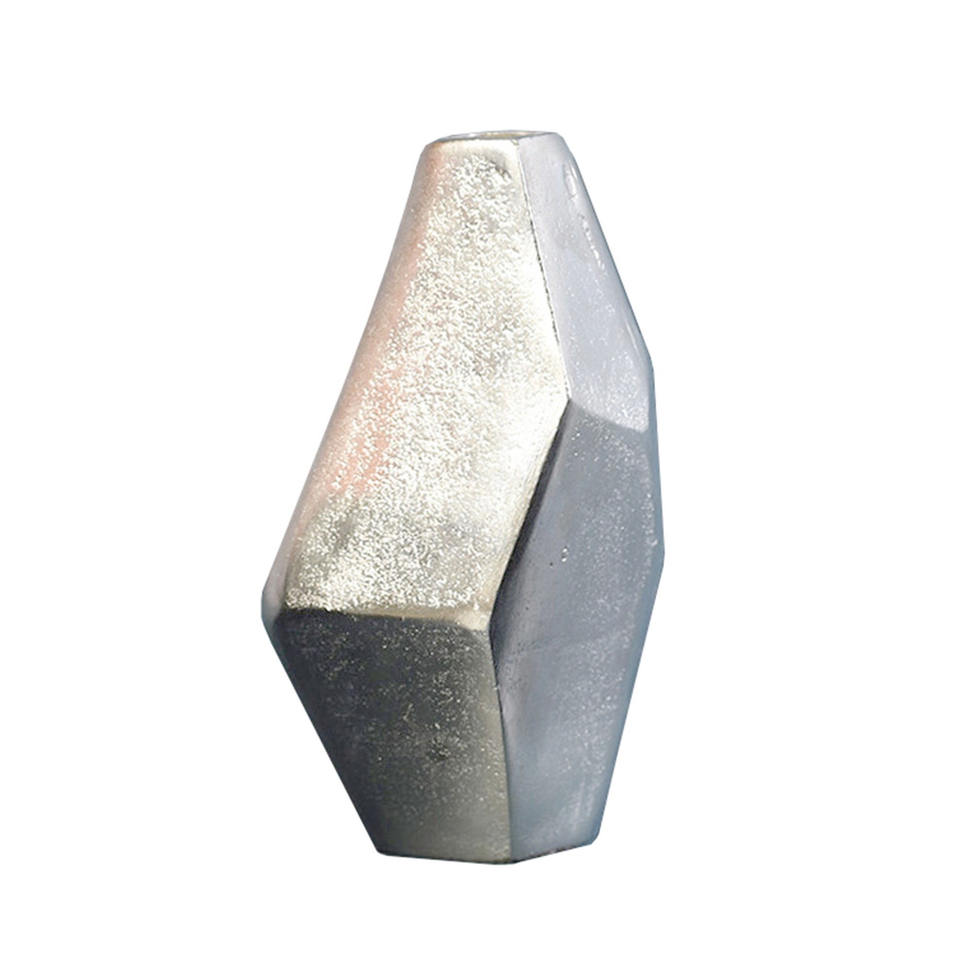 Modern Silver Finish Faceted Metal Vase - Image 4