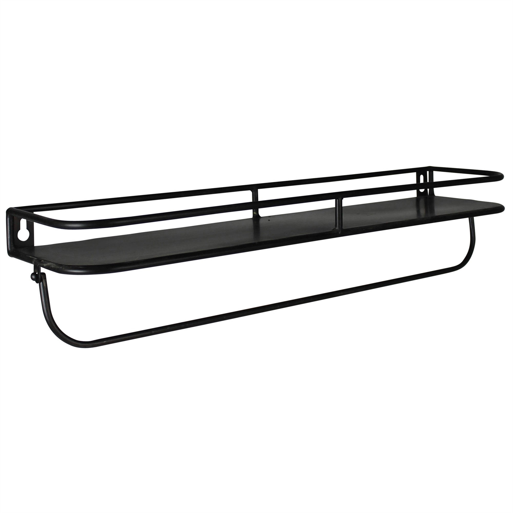 20" Black Rectangular Wall Mounted Iron Shelf with Hanging Bar - Image 3