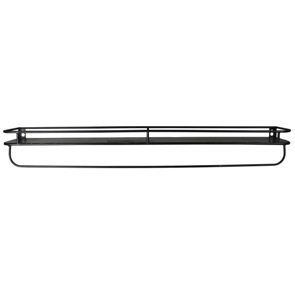 32" Black Rectangular Wall Mounted Iron Shelf with Hanging Bar - Image 2