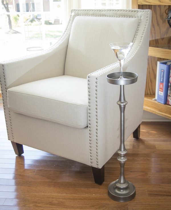 Brushed Silver Finish Drink Size Accent Table - Image 4