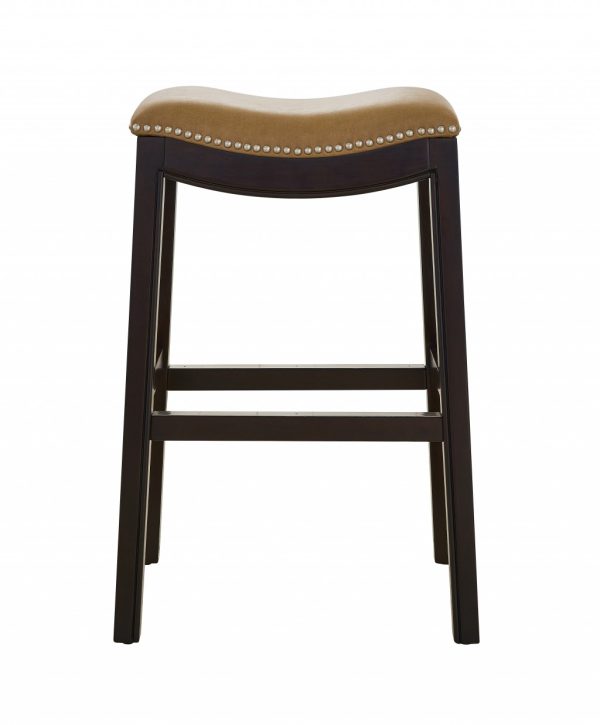 30" Espresso and Carmel Saddle Style Counter Height Bar Stool - Image 5