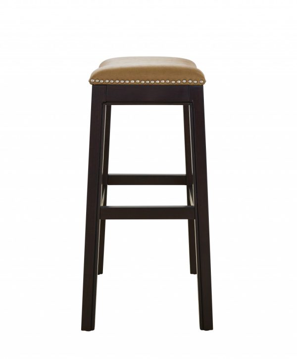 25" Espresso and Carmel Saddle Style Counter Height Bar Stool - Image 2