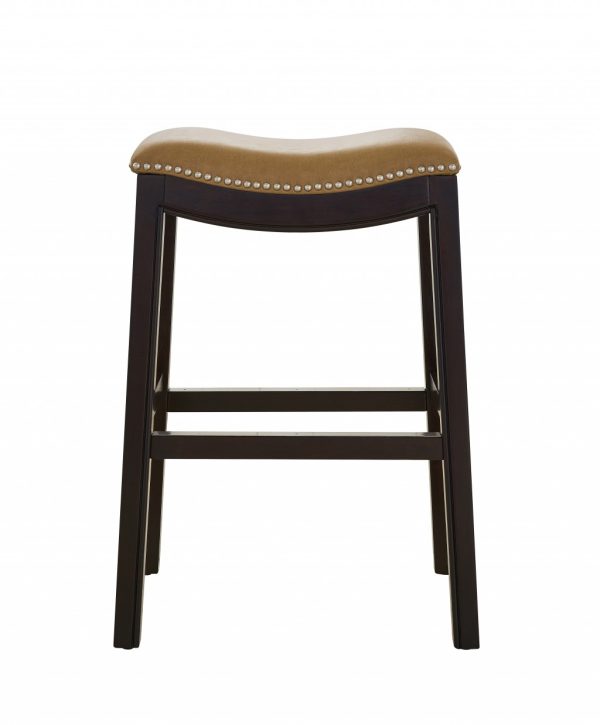 25" Espresso and Carmel Saddle Style Counter Height Bar Stool - Image 3