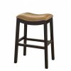 25" Espresso and Carmel Saddle Style Counter Height Bar Stool - Image 4