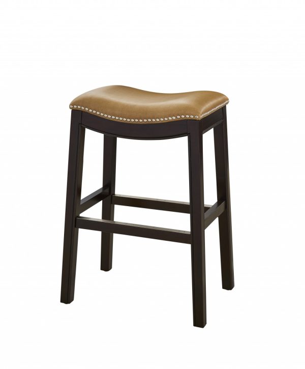 25" Espresso and Carmel Saddle Style Counter Height Bar Stool - Image 4