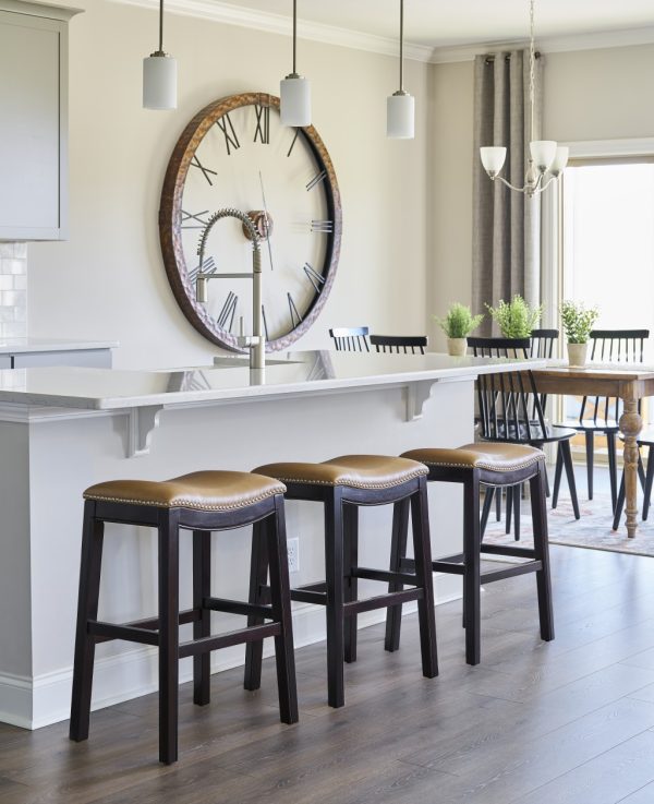 25" Espresso and Carmel Saddle Style Counter Height Bar Stool - Image 5