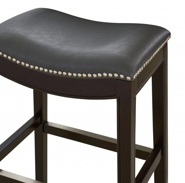 30" Espresso and Gray Saddle Style Counter Height Bar Stool - Image 2
