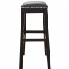 30" Espresso and Gray Saddle Style Counter Height Bar Stool - Image 3