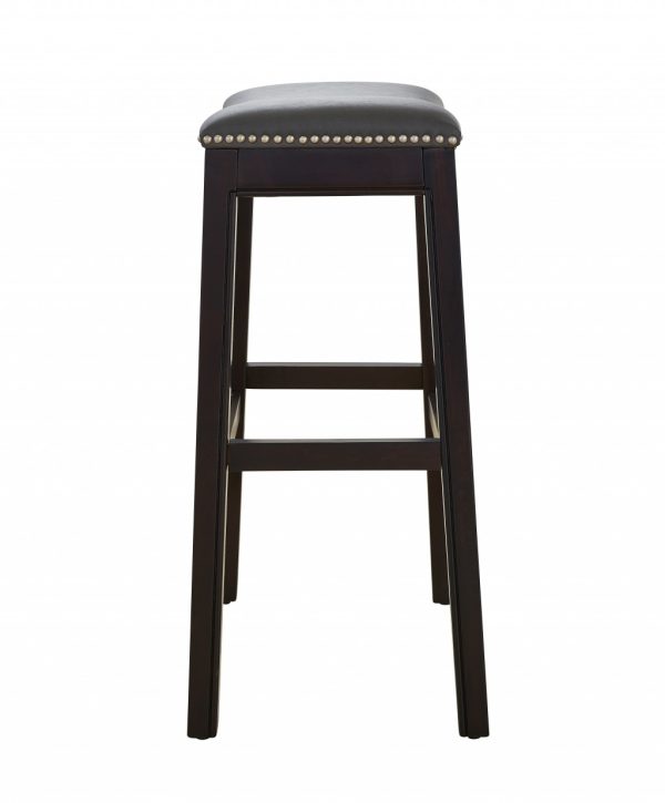 30" Espresso and Gray Saddle Style Counter Height Bar Stool - Image 3