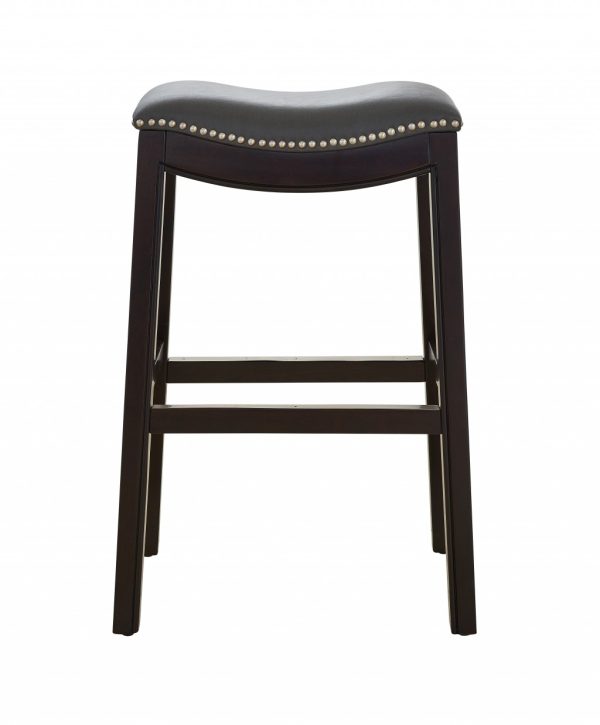 30" Espresso and Gray Saddle Style Counter Height Bar Stool - Image 5