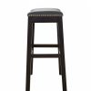25" Espresso and Gray Saddle Style Counter Height Bar Stool - Image 2