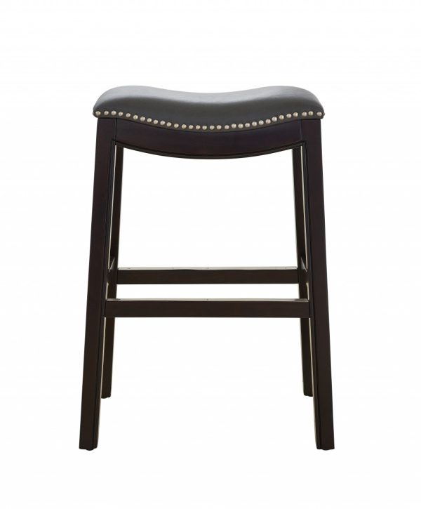 25" Espresso and Gray Saddle Style Counter Height Bar Stool - Image 3
