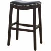 30" Espresso and Black Saddle Style Counter Height Bar Stool