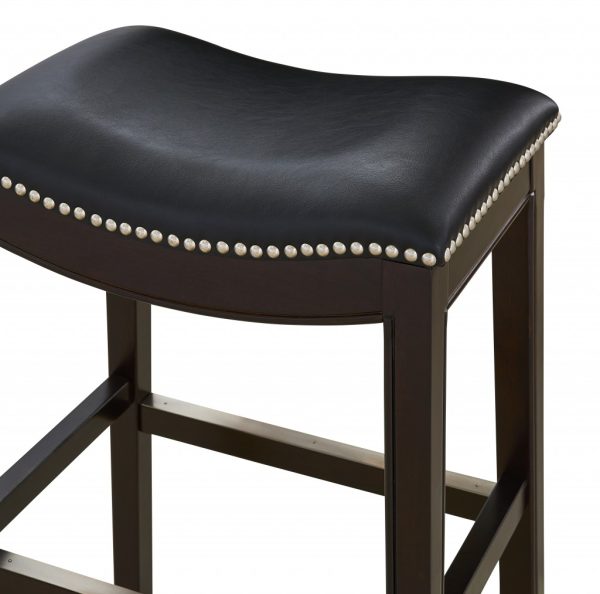 30" Espresso and Black Saddle Style Counter Height Bar Stool - Image 2