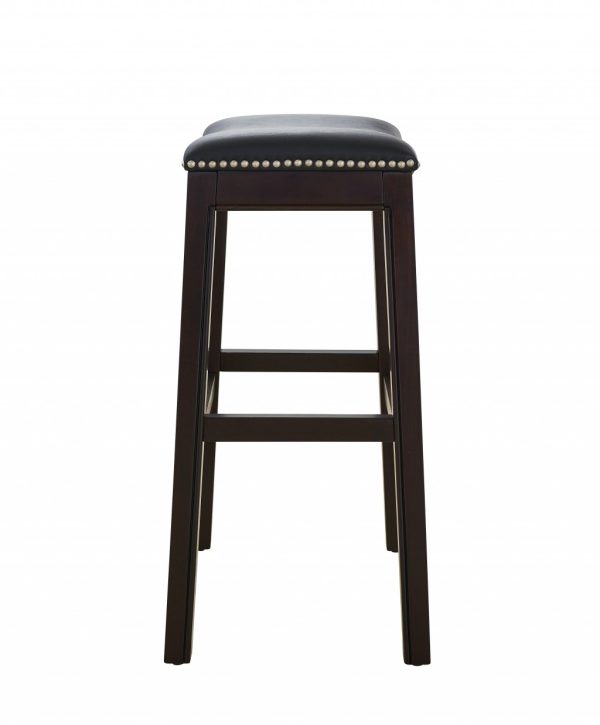 25" Espresso and Black Saddle Style Counter Height Bar Stool - Image 3