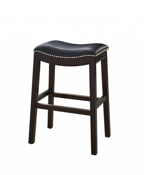 25" Espresso and Black Saddle Style Counter Height Bar Stool - Image 4