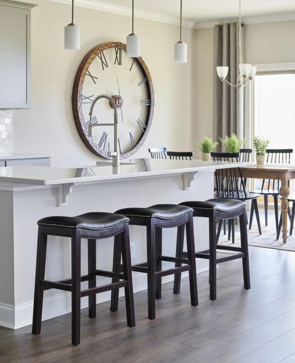 25" Espresso and Black Saddle Style Counter Height Bar Stool - Image 5