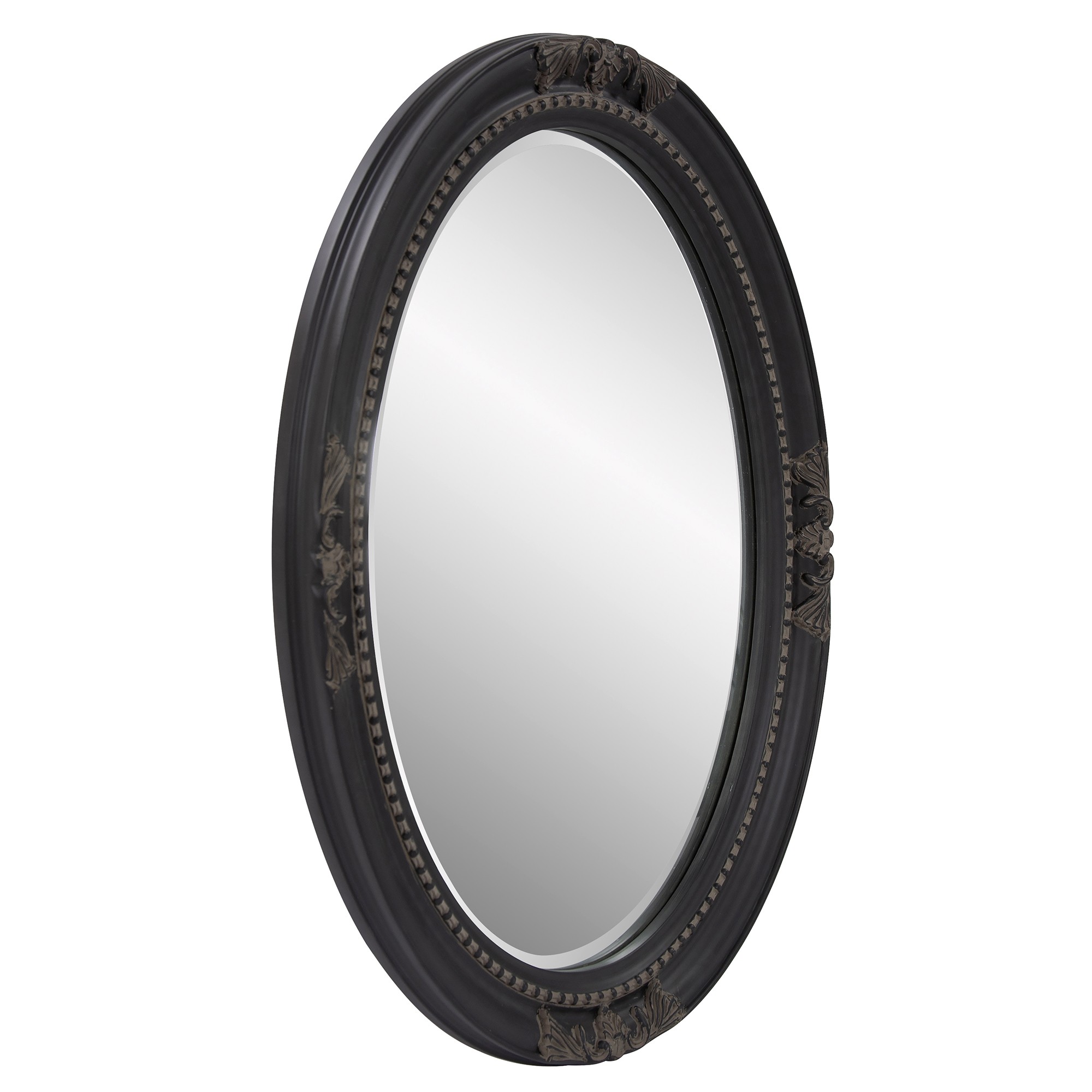 Oval Antiqued Black Wood Frame Mirror - Image 3